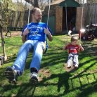 swinging on the swing in the backyard...